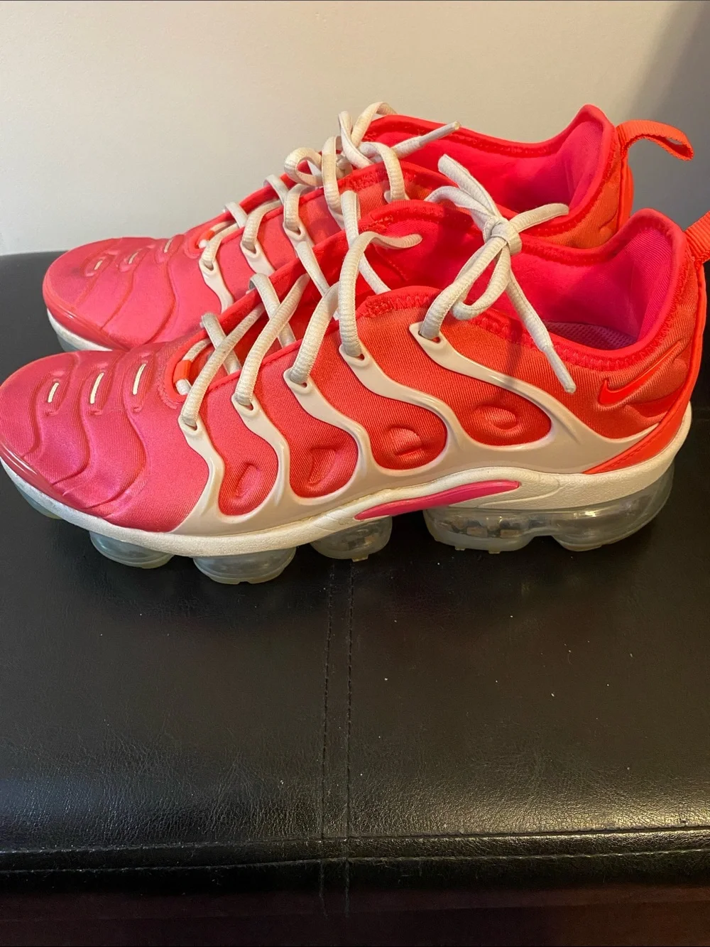 Nike Women’s Pink and White Air VaporMax Plus Sneakers